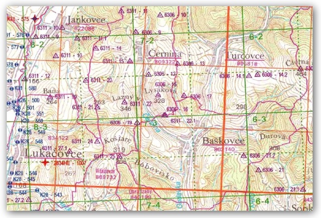 Ukážka Mapy kladov katastrálnych máp a bodov geodetických základov 1 : 50 000